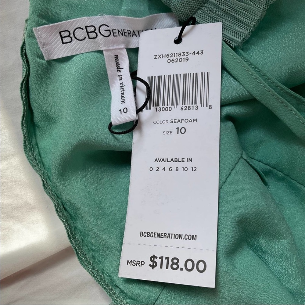 BCBG Green Chiffon Sleeveless Fit and Flare Dress